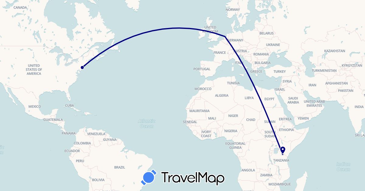 TravelMap itinerary: driving in Netherlands, Tanzania, United States (Africa, Europe, North America)